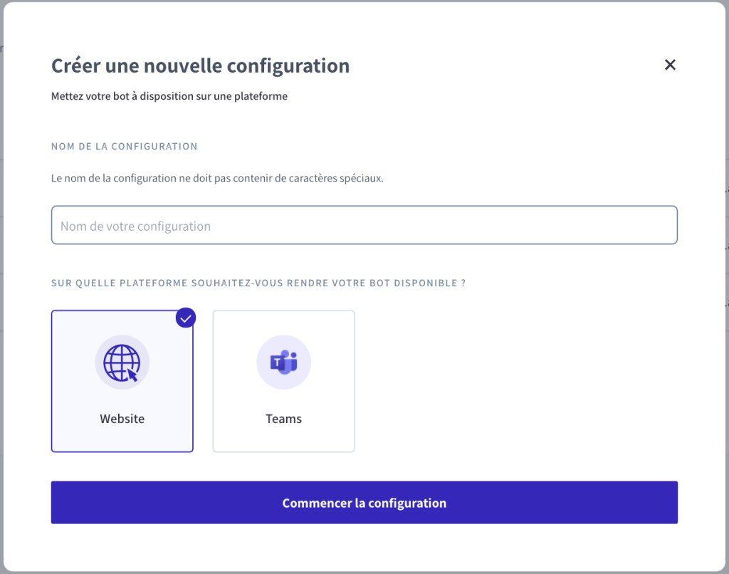 configuration sur plateforme